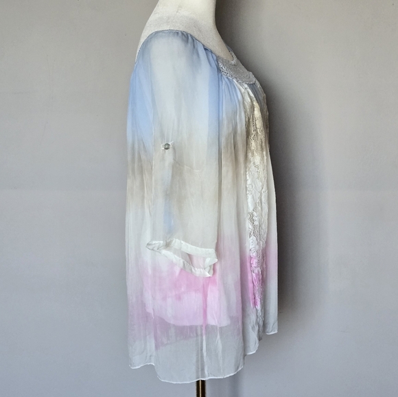 Fantazia 100% Silk Ombre Sheer Lace Fairycore Balletcore Whimsy Tunic Top Size M - Picture 3 of 10